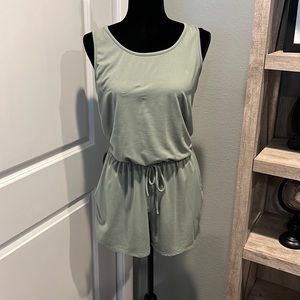 Pink Lily sage green romper
